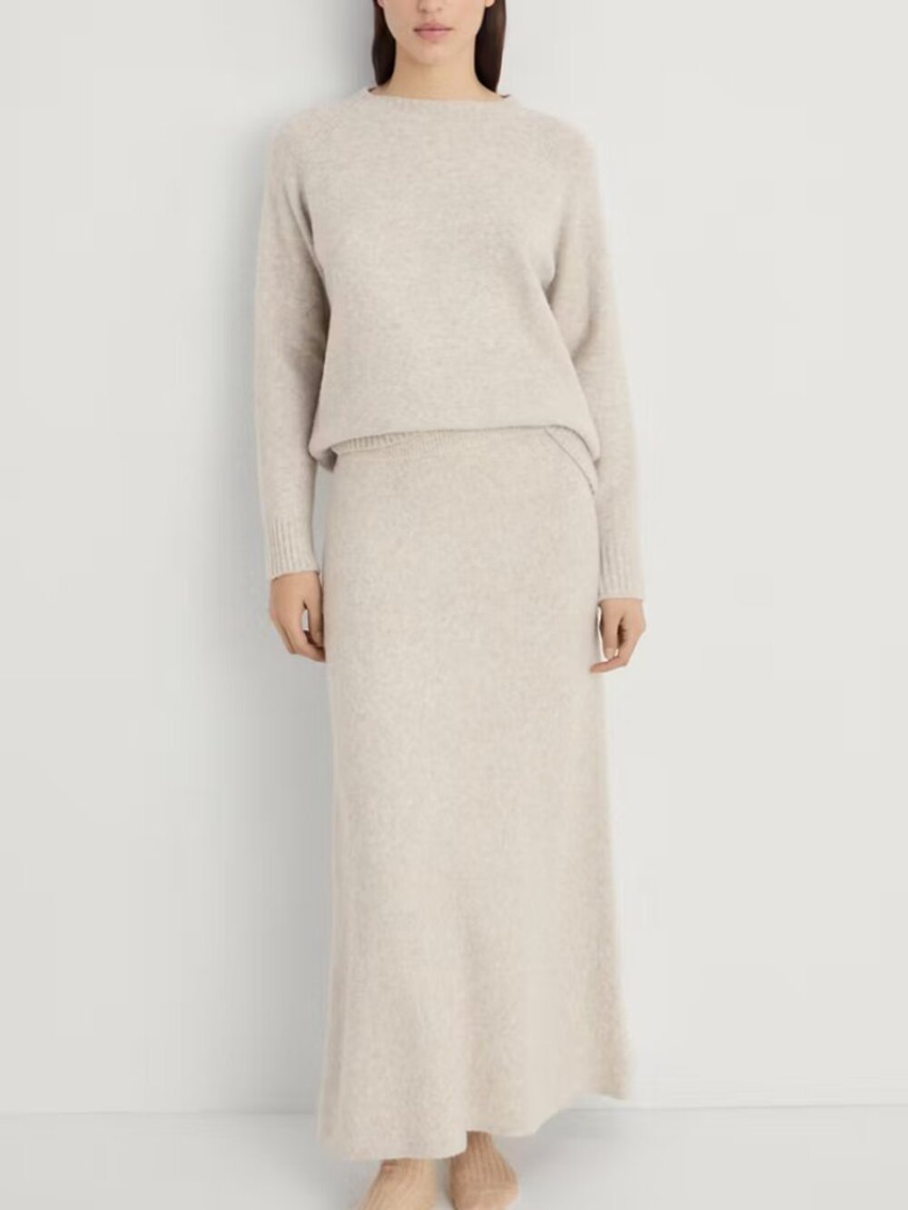 Mango Women's Round Neck Knitted Sweater, Beige, Small, Like New